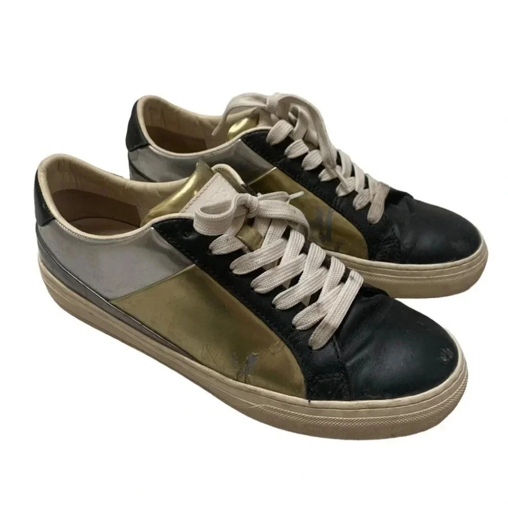 Tod's Silver Gold Black Metallic Patent Leather Sneaker 39.5